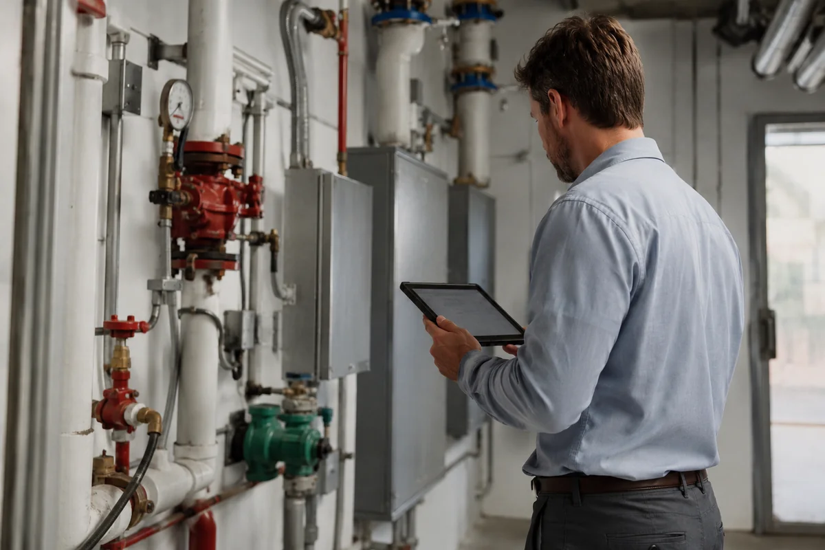A facilities manager on a building walkthrough